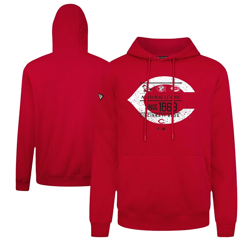 Men's Levelwear Red Cincinnati Reds Cooperstown Collection Distressed Podium Acumen Pullover Hoodie