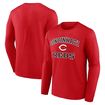 T-shirt à manches longues rouge athlétique avec logo des Reds de Cincinnati pour homme