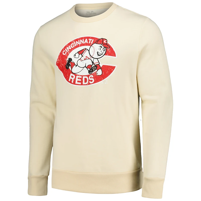 Men's Majestic Threads Oatmeal Cincinnati Reds Fleece Pullover Sweatshirt
