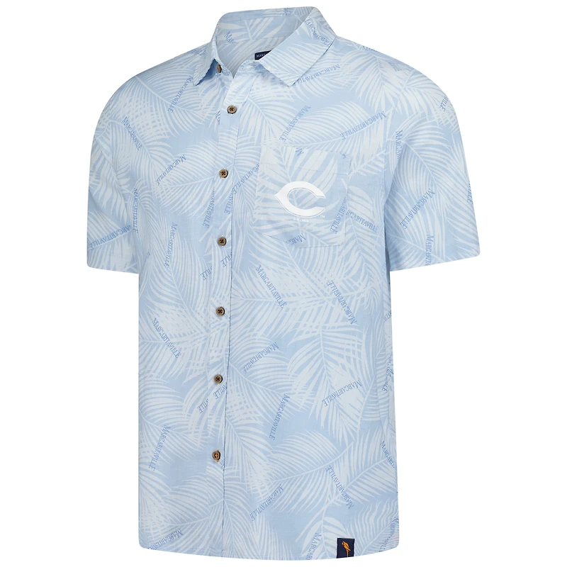 Chemise boutonnée en lin bleu Margaritaville pour homme, équipe des Cincinnati Reds