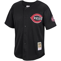 Maillot pour homme Mitchell & Ness Barry Larkin Black Cincinnati Reds Cooperstown Collection Mesh Batting Practice Button-Up