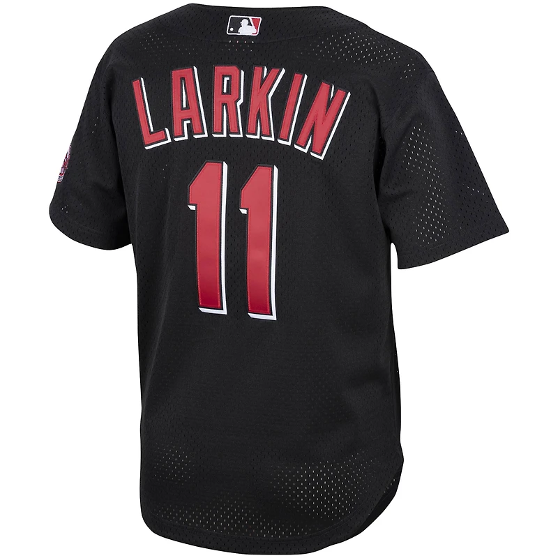 Maillot pour homme Mitchell & Ness Barry Larkin Black Cincinnati Reds Cooperstown Collection Mesh Batting Practice Button-Up