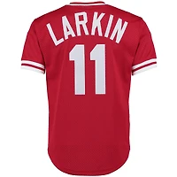 Hommes Mitchell & Ness Barry Larkin Rouge Cincinnati Reds Fashion Collection Cooperstown Maillot d'entraînement au bâton en maille