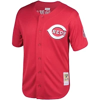 Maillot d'entraînement au bâton en maille Mitchell & Ness Barry Larkin rouge Cincinnati Throwback Reds Cooperstown pour hommes