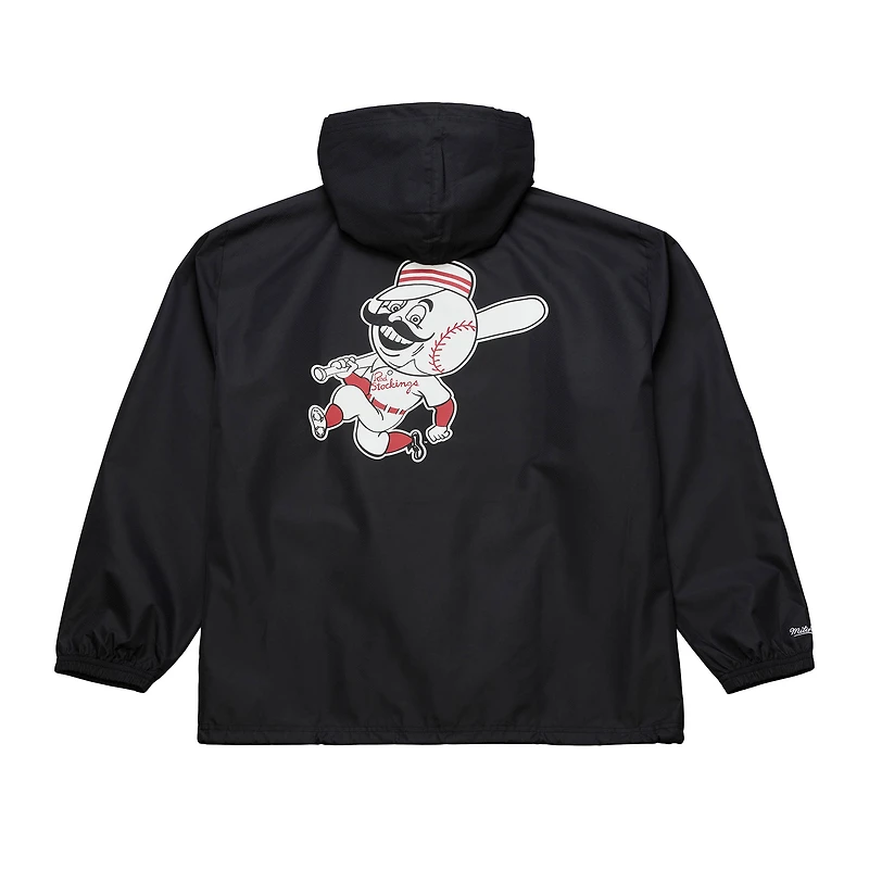 Men's Mitchell & Ness  Black Cincinnati Reds Full-Snap Hooded Coaches Jacket