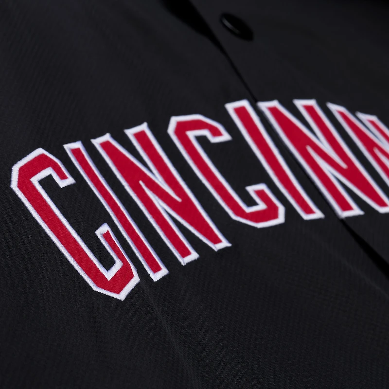 Men's Mitchell & Ness Black Cincinnati Reds Full-Snap Hooded Coaches Jacket