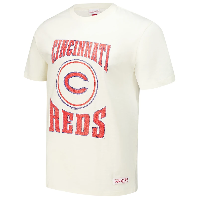 Men's Mitchell & Ness Cream Cincinnati Reds Arched Logo Slub T-Shirt
