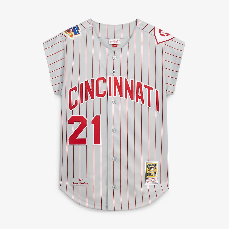 Men's Mitchell & Ness Deion Sanders Gray Cincinnati Reds 1997 Authentic Jersey
