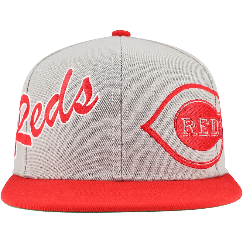 Casquette Snapback à panneau Knock Out des Cincinnati Reds gris Mitchell & Ness pour hommes