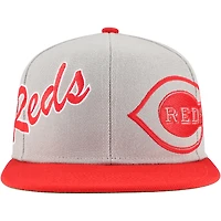 Casquette Snapback à panneau Knock Out des Cincinnati Reds gris Mitchell & Ness pour hommes