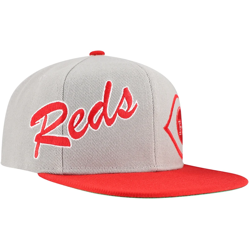 Casquette Snapback à panneau Knock Out des Cincinnati Reds gris Mitchell & Ness pour hommes