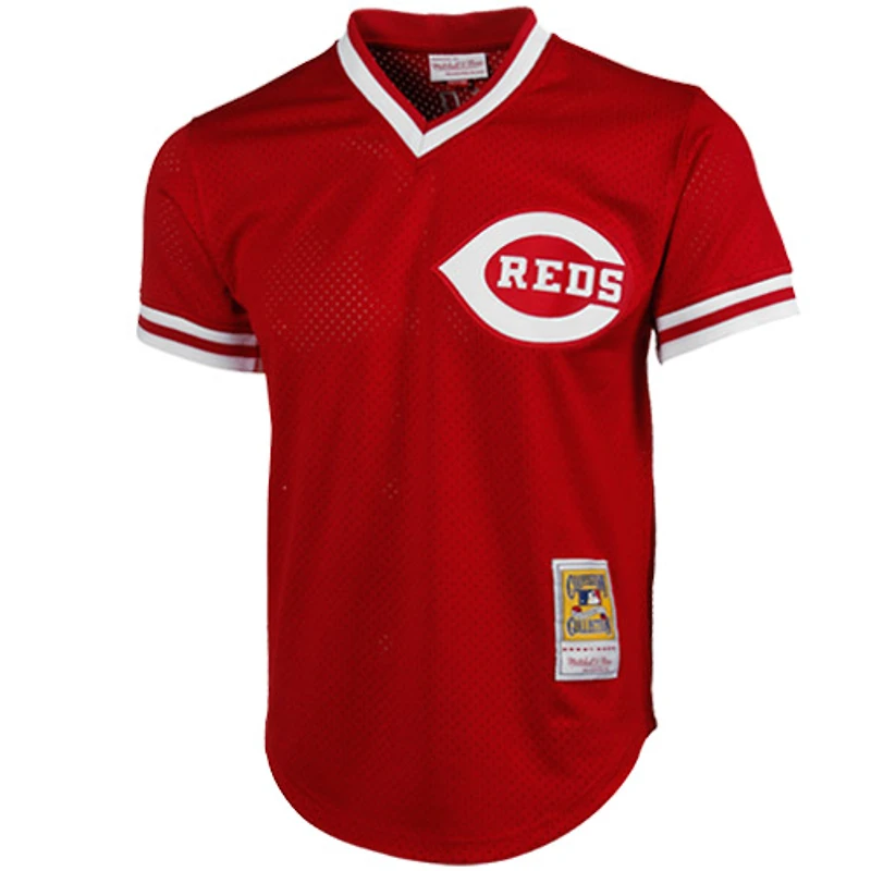 Mitchell & Ness Johnny Bench Rouge Cincinnati Reds 1983 Authentique Maillot d'entraînement au bâton en maille de la collection Cooperstown pour hommes