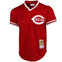 Mitchell & Ness Johnny Bench Rouge Cincinnati Reds 1983 Authentique Maillot d'entraînement au bâton en maille de la collection Cooperstown pour hommes