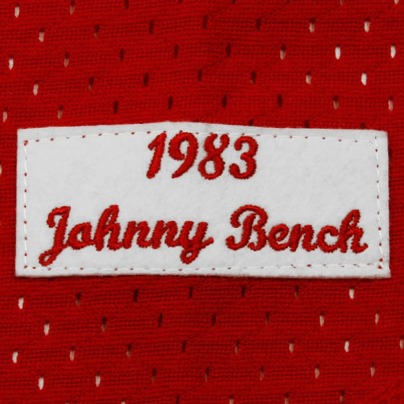 Mitchell & Ness Johnny Bench Rouge Cincinnati Reds 1983 Authentique Maillot d'entraînement au bâton en maille de la collection Cooperstown pour hommes