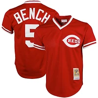 Mitchell & Ness Johnny Bench Rouge Cincinnati Reds Cooperstown Collection Maillot d'entraînement au bâton Big Tall Mesh