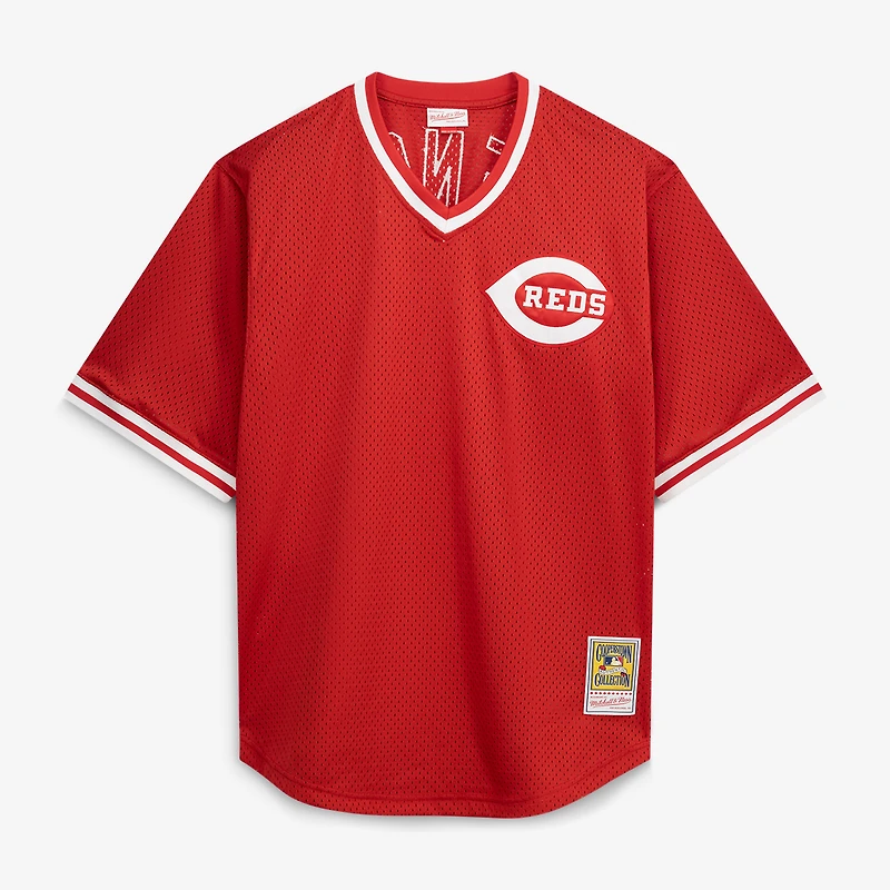 Mitchell & Ness Johnny Bench Rouge Cincinnati Reds Cooperstown Collection Maillot d'entraînement au bâton Big Tall Mesh