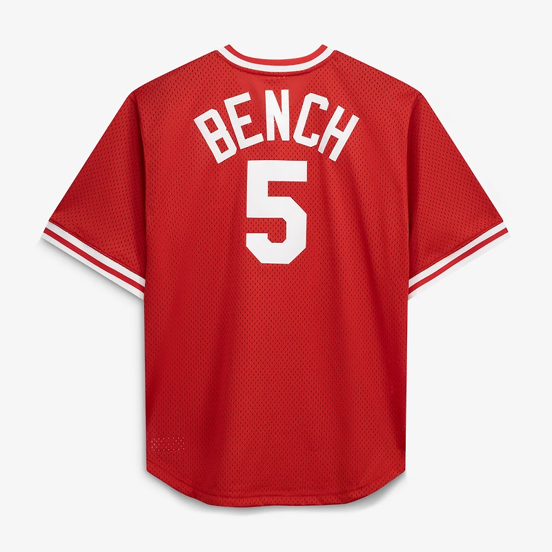 Mitchell & Ness Johnny Bench Rouge Cincinnati Reds Cooperstown Collection Maillot d'entraînement au bâton Big Tall Mesh