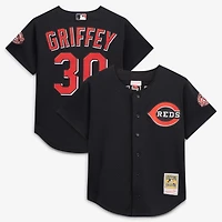 Maillot d'entraînement à la batte en maille boutonné Mitchell & Ness Ken Griffey Jr. noir des Reds de Cincinnati, collection Cooperstown, pour homme
