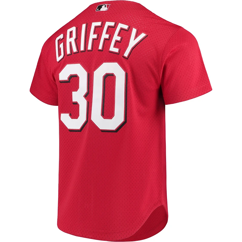 Men's Mitchell & Ness Ken Griffey Jr. Cincinnati Reds Cooperstown Collection Mesh Batting Practice Button-Up Jersey