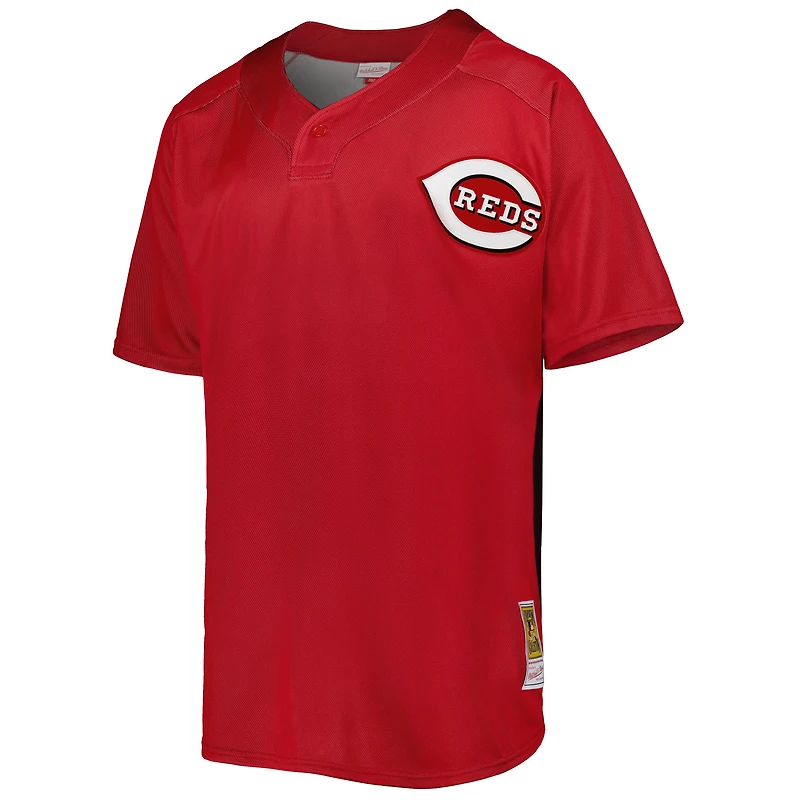 Mitchell & Ness pour homme Ken Griffey Jr. Rouge Cincinnati Reds Cooperstown Collection Maillot boutonné en maille entraînement au bâton