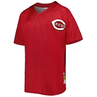 Mitchell & Ness pour homme Ken Griffey Jr. Rouge Cincinnati Reds Cooperstown Collection Maillot boutonné en maille entraînement au bâton