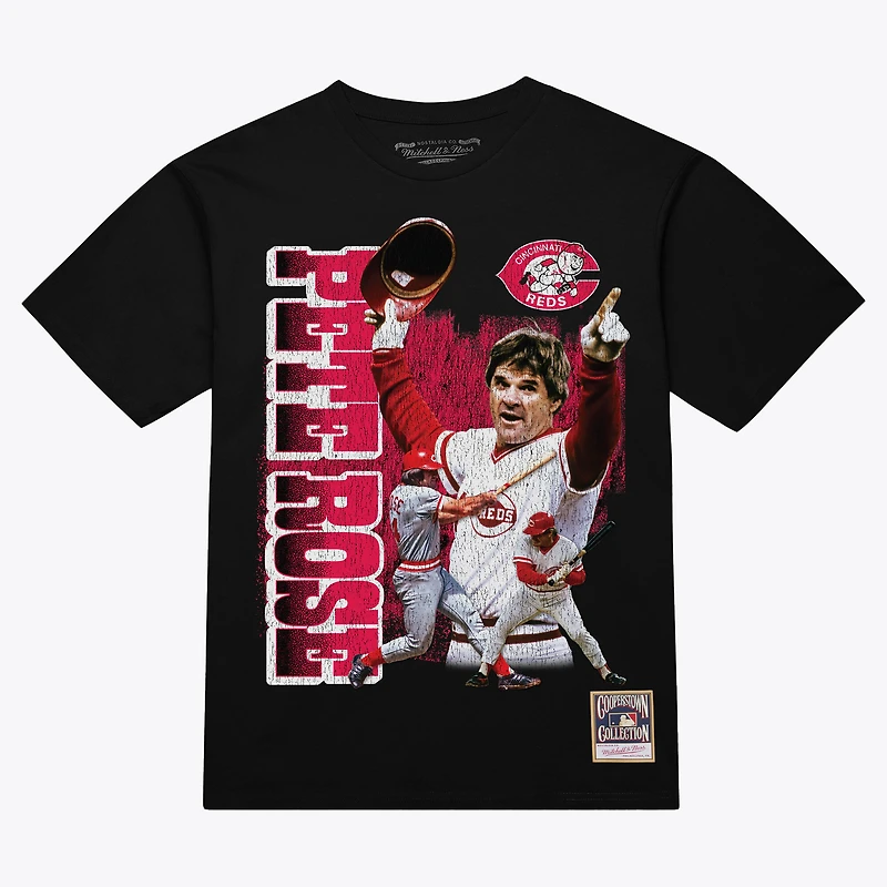 T-shirt Mitchell & Ness Pete Rose noir pour homme, style collage légendaire des Reds de Cincinnati