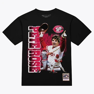 Men's Mitchell & Ness Pete Rose Black Cincinnati Reds Legendary Collage Player T-Shirt