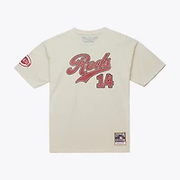 Men's Mitchell & Ness Pete Rose Cream Cincinnati Reds Cooperstown Collection Throwback Name Number T-Shirt