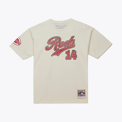 T-shirt Mitchell & Ness Pete Rose crème pour homme, collection Cooperstown des Reds de Cincinnati, avec nom et numéro rétro