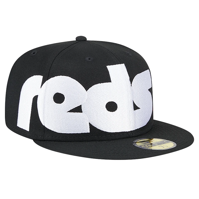 Men's New Era Black Cincinnati Reds Checkered Undervisor 59FIFTY Fitted Hat