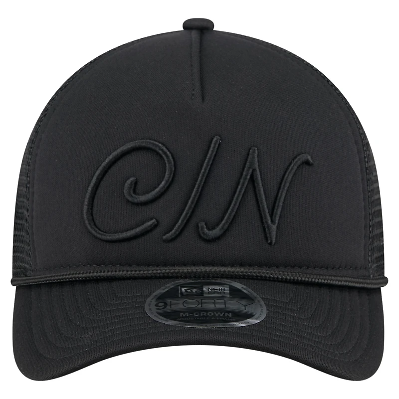 Men's New Era Black Cincinnati Reds City Initial 9FORTY A-Frame M-Crown Adjustable Trucker Hat