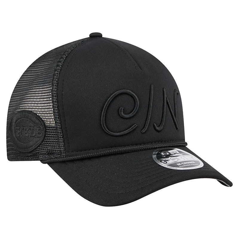 Men's New Era Black Cincinnati Reds City Initial 9FORTY A-Frame M-Crown Adjustable Trucker Hat