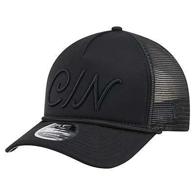 Men's New Era Black Cincinnati Reds City Initial 9FORTY A-Frame M-Crown Adjustable Trucker Hat