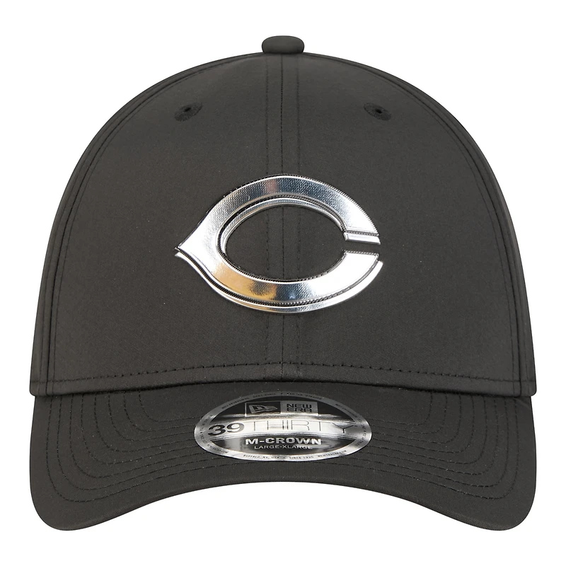 Casquette New Era noire métallisée Cincinnati Reds 39THIRTY M-Crown Flex pour homme