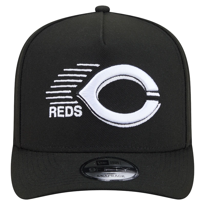 Casquette snapback New Era Motion A-Frame 9FIFTY noire pour homme, modèle Cincinnati Reds.