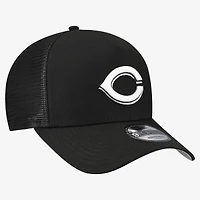 Men's New Era Black Cincinnati Reds Side Script 9FORTY A-Frame Trucker Adjustable Hat