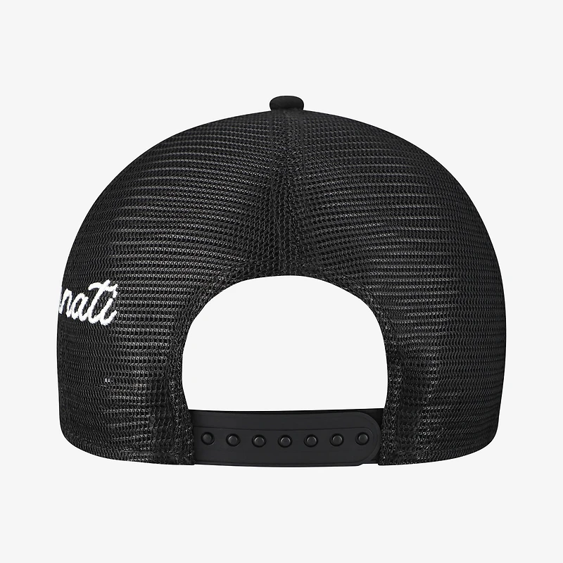 Men's New Era Black Cincinnati Reds Side Script 9FORTY A-Frame Trucker Adjustable Hat