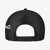 Men's New Era Black Cincinnati Reds Side Script 9FORTY A-Frame Trucker Adjustable Hat