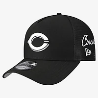 Men's New Era Black Cincinnati Reds Side Script 9FORTY A-Frame Trucker Adjustable Hat