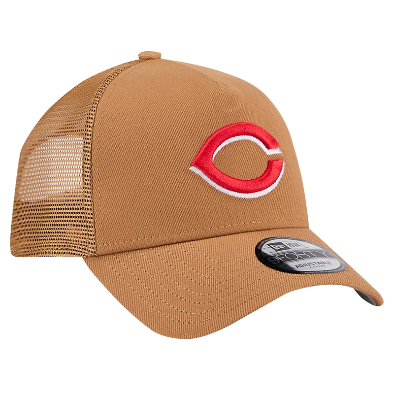 Men's New Era Brown Cincinnati Reds A-Frame Trucker 9FORTY Adjustable Hat