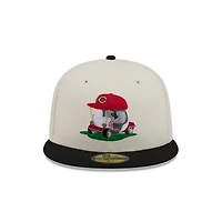 Casquette ajustée New Era 59FIFTY crème/noire pour homme, modèle Bullpen Cart des Reds de Cincinnati