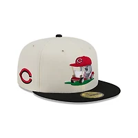 Men's New Era  Cream/Black Cincinnati Reds Bullpen Cart 59FIFTY Fitted Hat