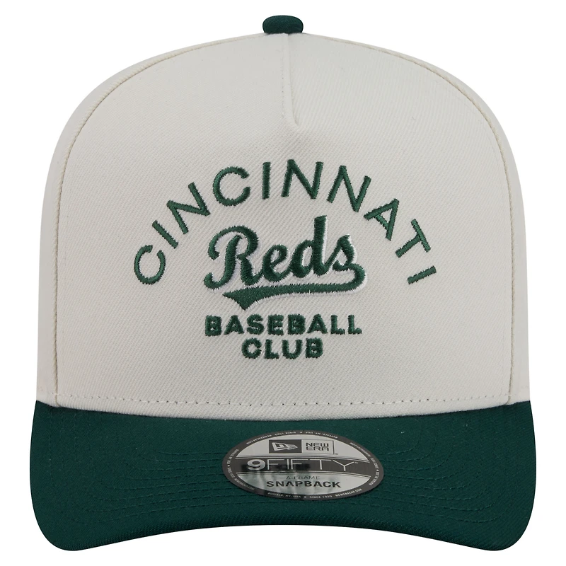 Men's New Era Cream/Dark Green Cincinnati Reds Chrome A-Frame 9FIFTY Snapback Hat