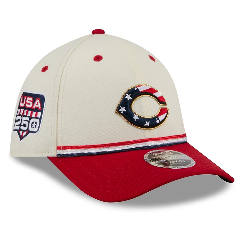 Casquette New Era pour homme, crème/rouge, Cincinnati Reds USA 250, édition spéciale 4 juillet, modèle 39THIRTY M-Crown Flex