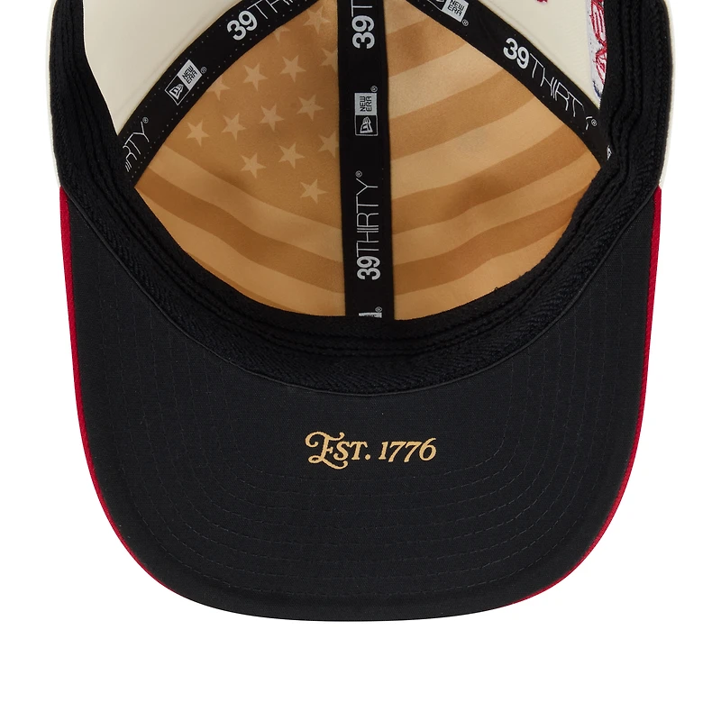 Casquette New Era pour homme, crème/rouge, Cincinnati Reds USA 250, édition spéciale 4 juillet, modèle 39THIRTY M-Crown Flex