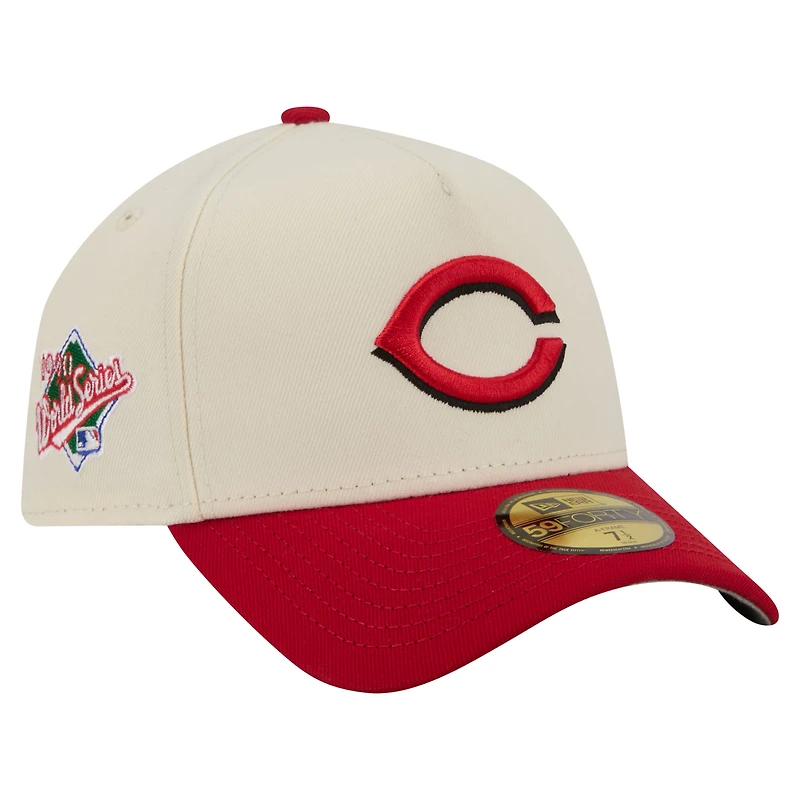 Men's New Era  Cream Cincinnati Reds Chrome A-Frame 59FORTY Fitted Hat