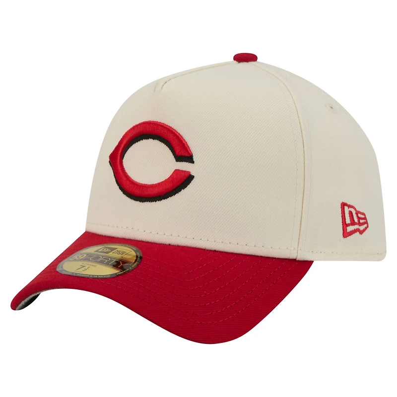 Men's New Era Cream Cincinnati Reds Chrome A-Frame 59FORTY Fitted Hat
