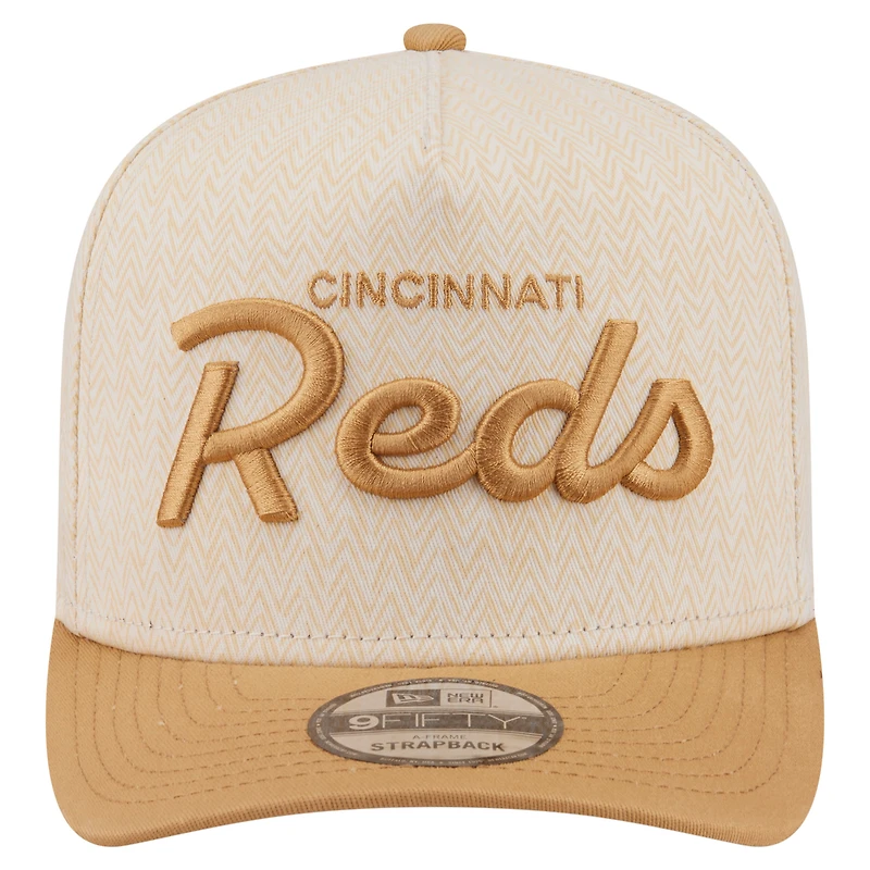 Men's New Era Cream Cincinnati Reds Herringbone 9FIFTY A-Frame Snapback Hat