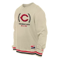 Sweat-shirt à enfiler rétro New Era pour homme, couleur crème, des Cincinnati Reds