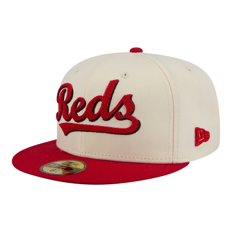 Men's New Era  Cream Cincinnati Reds Two-Tone Stitch 59FIFTY Fitted Hat